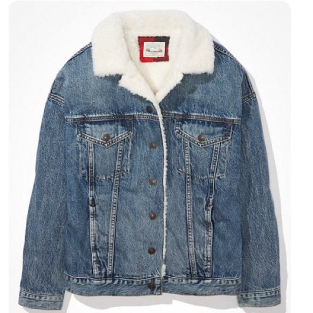 AE Fur Lined denim boyfriend jacket